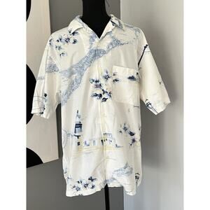 Vintage 90s Nautica Shirt Bermuda Hawaiian Beach Coastal Size Medium Lighthouse